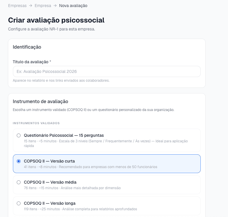 Crie a avaliação em minutos